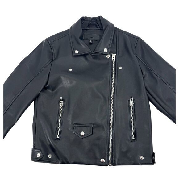 Blank NYC Moto Biker Rocker Jacket Black Faux Leather Asymmetric Zip Womens Sz S - Picture 3 of 13
